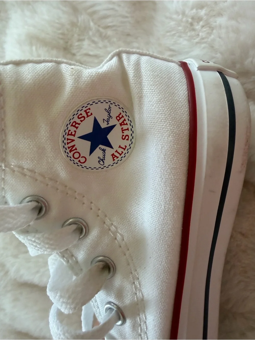 Converse Kids White High-Top Sneakers with Red Trim